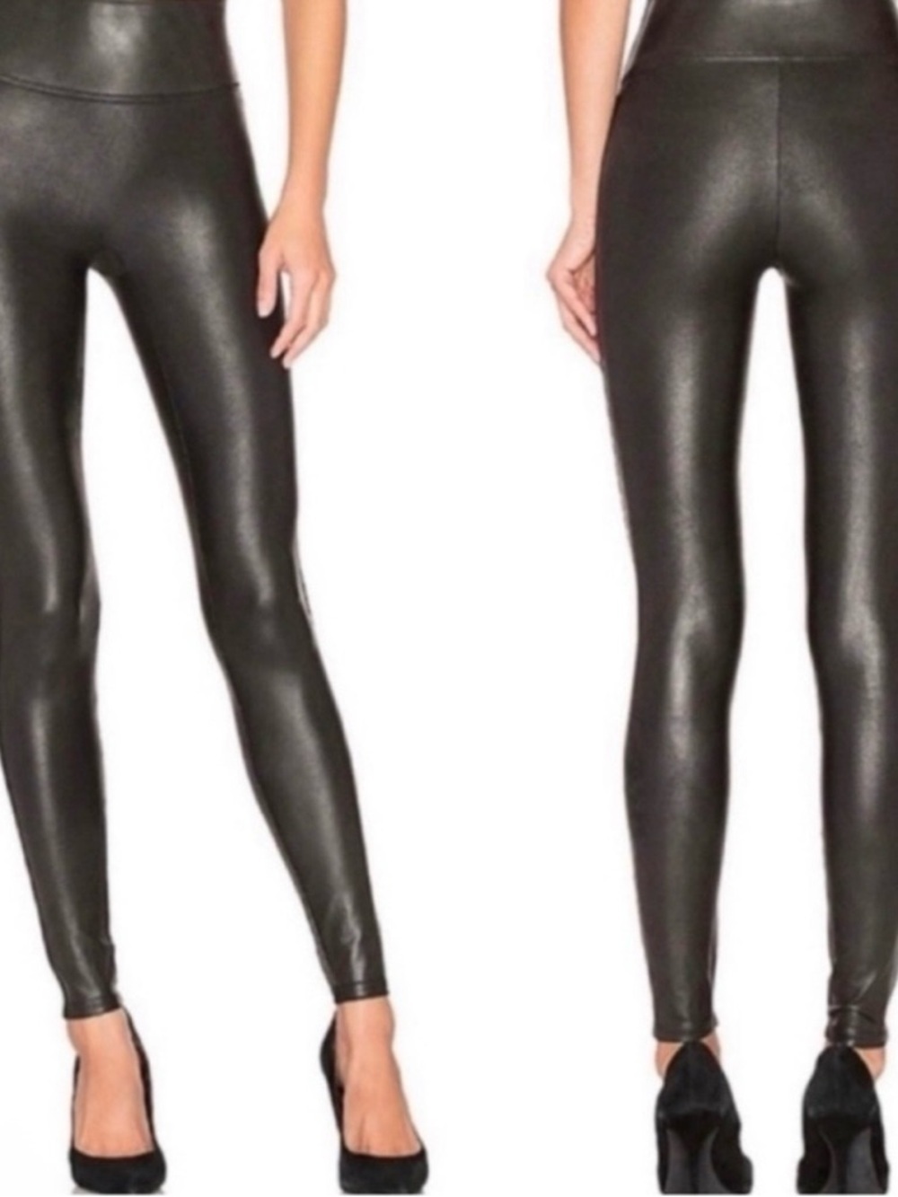 Spanx by Sara Blakely Black Faux Leather Leggings, Size Large